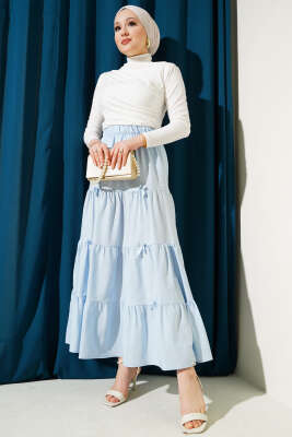 Fiyonklu Çingene Etek Buz Mavisi - Uzun Etek