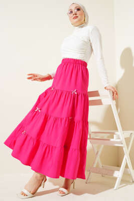 Fiyonklu Çingene Etek Fuşya - Uzun Etek