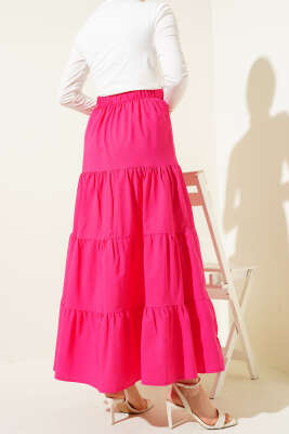 Fiyonklu Çingene Etek Fuşya - Uzun Etek