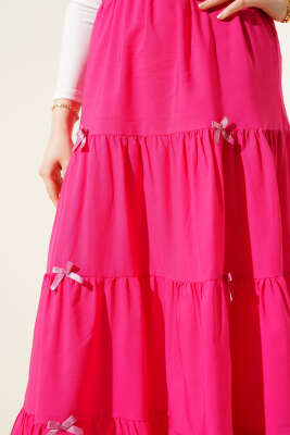 Fiyonklu Çingene Etek Fuşya - Uzun Etek