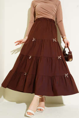 Fiyonklu Çingene Etek Kahve 