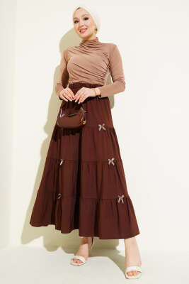 Fiyonklu Çingene Etek Kahve - Uzun Etek