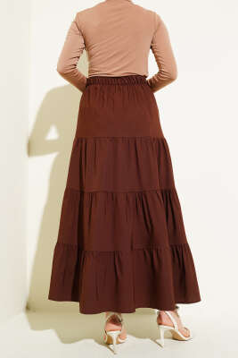 Fiyonklu Çingene Etek Kahve - Uzun Etek