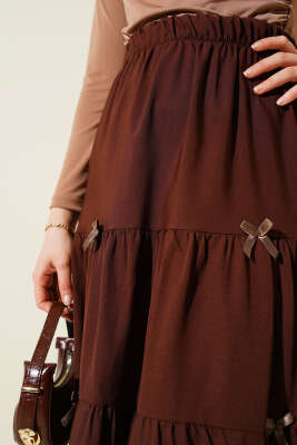 Fiyonklu Çingene Etek Kahve - Uzun Etek