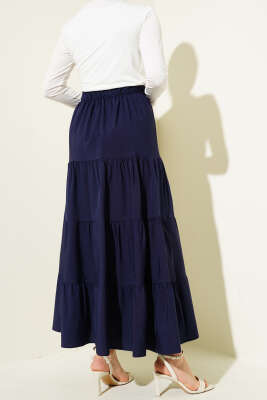 Fiyonklu Çingene Etek Lacivert - Uzun Etek
