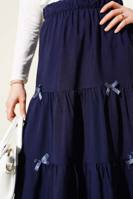 Fiyonklu Çingene Etek Lacivert - Uzun Etek