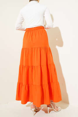 Fiyonklu Çingene Etek Oranj - Uzun Etek