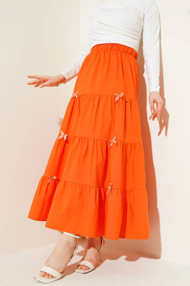 Fiyonklu Çingene Etek Oranj - Uzun Etek