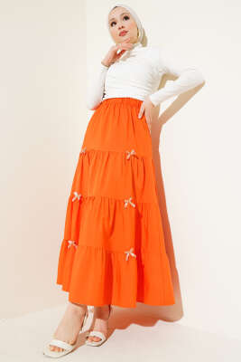 Fiyonklu Çingene Etek Oranj - Uzun Etek