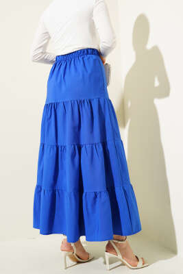 Fiyonklu Çingene Etek Saks - Uzun Etek