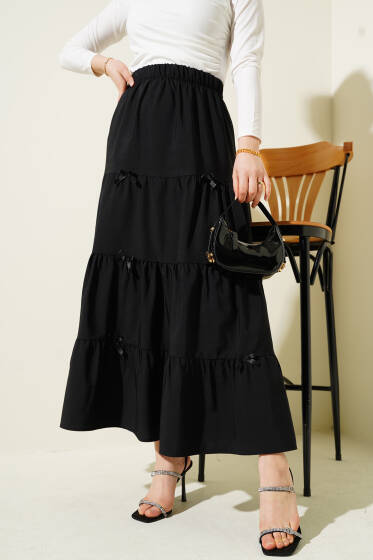 Fiyonklu Çingene Etek Siyah - Etek