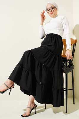 Fiyonklu Çingene Etek Siyah - Uzun Etek