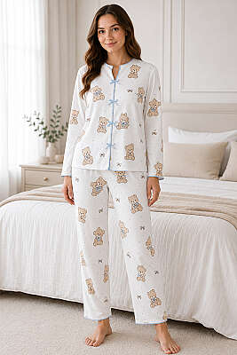 Fiyonklu Desenli Pijama Takımı Asorti 1 - HEPYEK BASIC