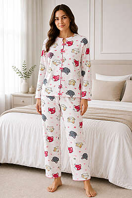 Fiyonklu Desenli Pijama Takımı Asorti 10 - HEPYEK BASIC