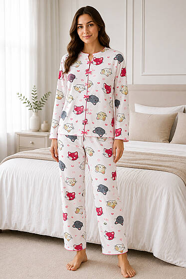 Fiyonklu Desenli Pijama Takımı Asorti 10 - Pijama