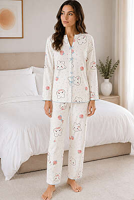 Fiyonklu Desenli Pijama Takımı Asorti 12 - HEPYEK BASIC