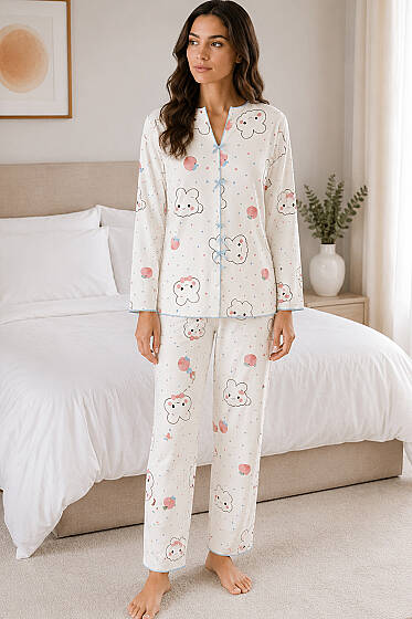 Fiyonklu Desenli Pijama Takımı Asorti 12 - Pijama