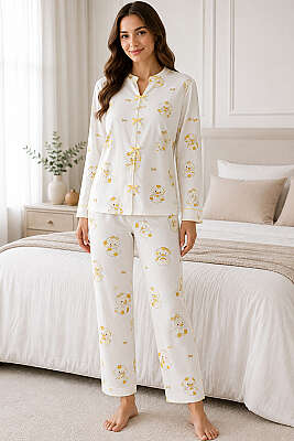 Fiyonklu Desenli Pijama Takımı Asorti 2 - HEPYEK BASIC