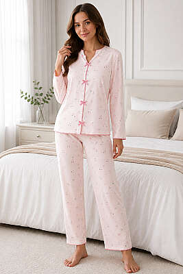 Fiyonklu Desenli Pijama Takımı Asorti 4 - HEPYEK BASIC
