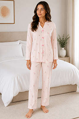 Fiyonklu Desenli Pijama Takımı Asorti 5 - HEPYEK BASIC