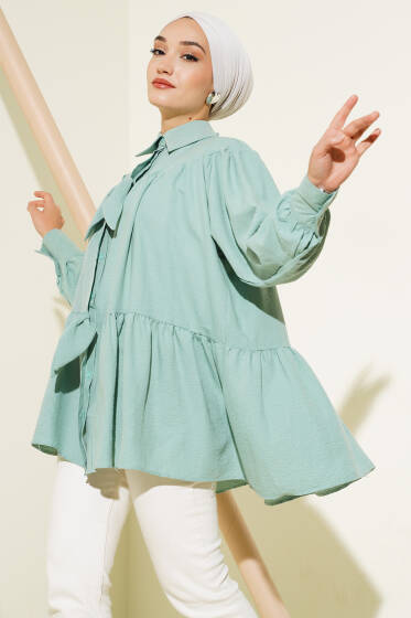 Fiyonklu Fırfırlı Gömlek Mint - Gömlek