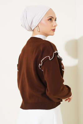 Fiyonklu Fırfırlı Kısa Triko Hırka Kahve - Triko Hırka