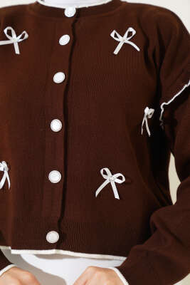 Fiyonklu Fırfırlı Kısa Triko Hırka Kahve - Triko Hırka