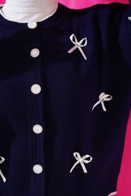 Fiyonklu Fırfırlı Kısa Triko Hırka Lacivert - Triko Hırka