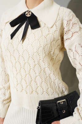 Fiyonklu Fitilli Triko Jile Elbise Takım Bej - Triko İkili Takım