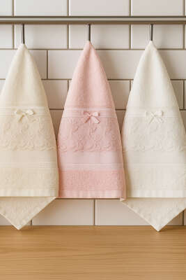 Fiyonklu Güpürlü 3'lü Havlu Set Asorti 1 - MAHİR HAVLU