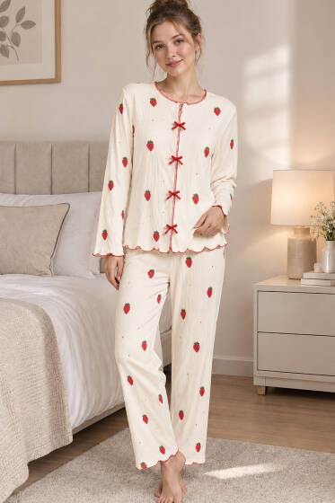 Fiyonklu Karışık Desenli Pijama Takımı Asorti 15 - Pijama