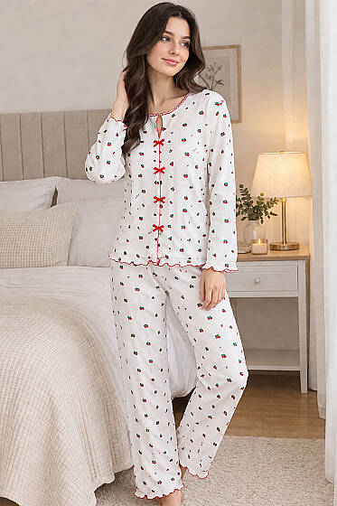 Fiyonklu Karışık Desenli Pijama Takımı Asorti 3 - Pijama