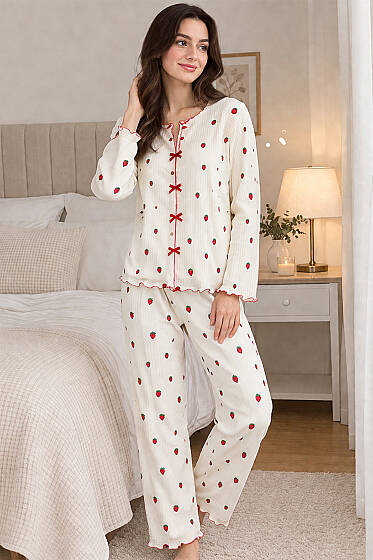 Fiyonklu Karışık Desenli Pijama Takımı Asorti 4 - Pijama