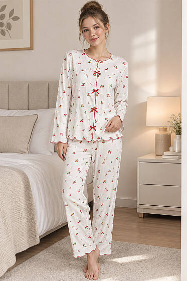 Fiyonklu Karışık Desenli Pijama Takımı Asorti 5 - Pijama