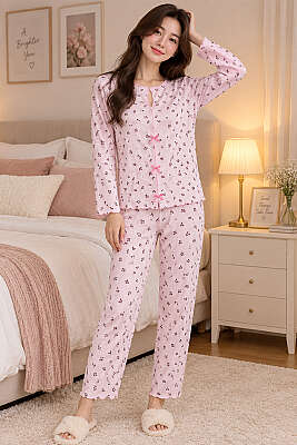 Fiyonklu Karışık Desenli Pijama Takımı Asorti 7 - HEPYEK BASIC