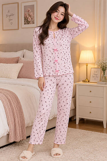Fiyonklu Karışık Desenli Pijama Takımı Asorti 7 - Pijama