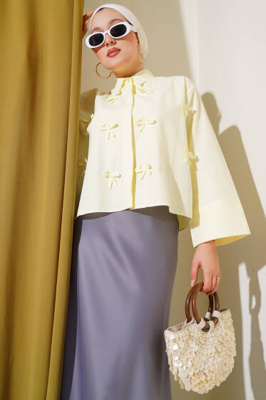 Fiyonklu Kısa Gömlek Sarı - Gömlek