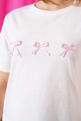 Fiyonklu Kısa T-shirt Beyaz - Kadın Giyim Modelleri