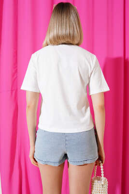 Fiyonklu Kısa T-shirt Beyaz - Kadın Giyim Modelleri