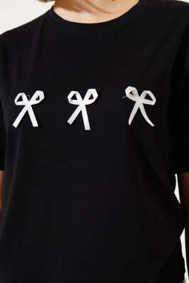 Fiyonklu Kısa T-shirt Siyah - Kadın Giyim Modelleri