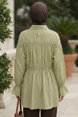Fiyonklu Lastikli Gömlek Haki - Gömlek