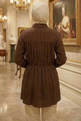 Fiyonklu Lastikli Gömlek Kahve - Gömlek