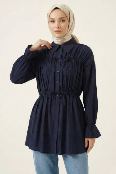 Fiyonklu Lastikli Gömlek Lacivert - Gömlek