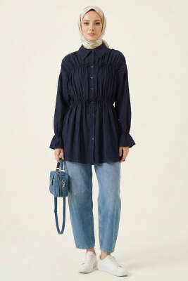 Fiyonklu Lastikli Gömlek Lacivert - Gömlek