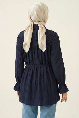 Fiyonklu Lastikli Gömlek Lacivert - Gömlek