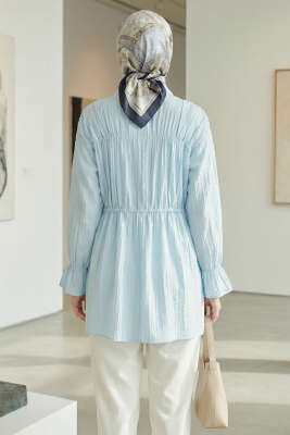 Fiyonklu Lastikli Gömlek Mavi - Gömlek