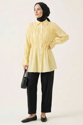 Fiyonklu Lastikli Gömlek Sarı - Gömlek
