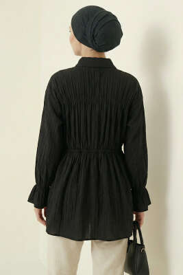 Fiyonklu Lastikli Gömlek Siyah - Gömlek