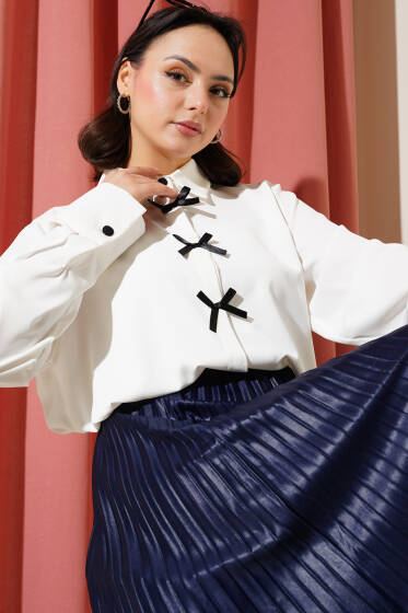 Fiyonklu Şifon Gömlek Beyaz - Gömlek