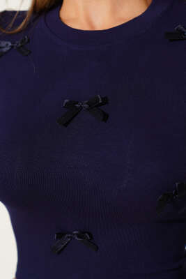 Fiyonklu Uzun Kol Crop Lacivert - Yılın Fırsatı